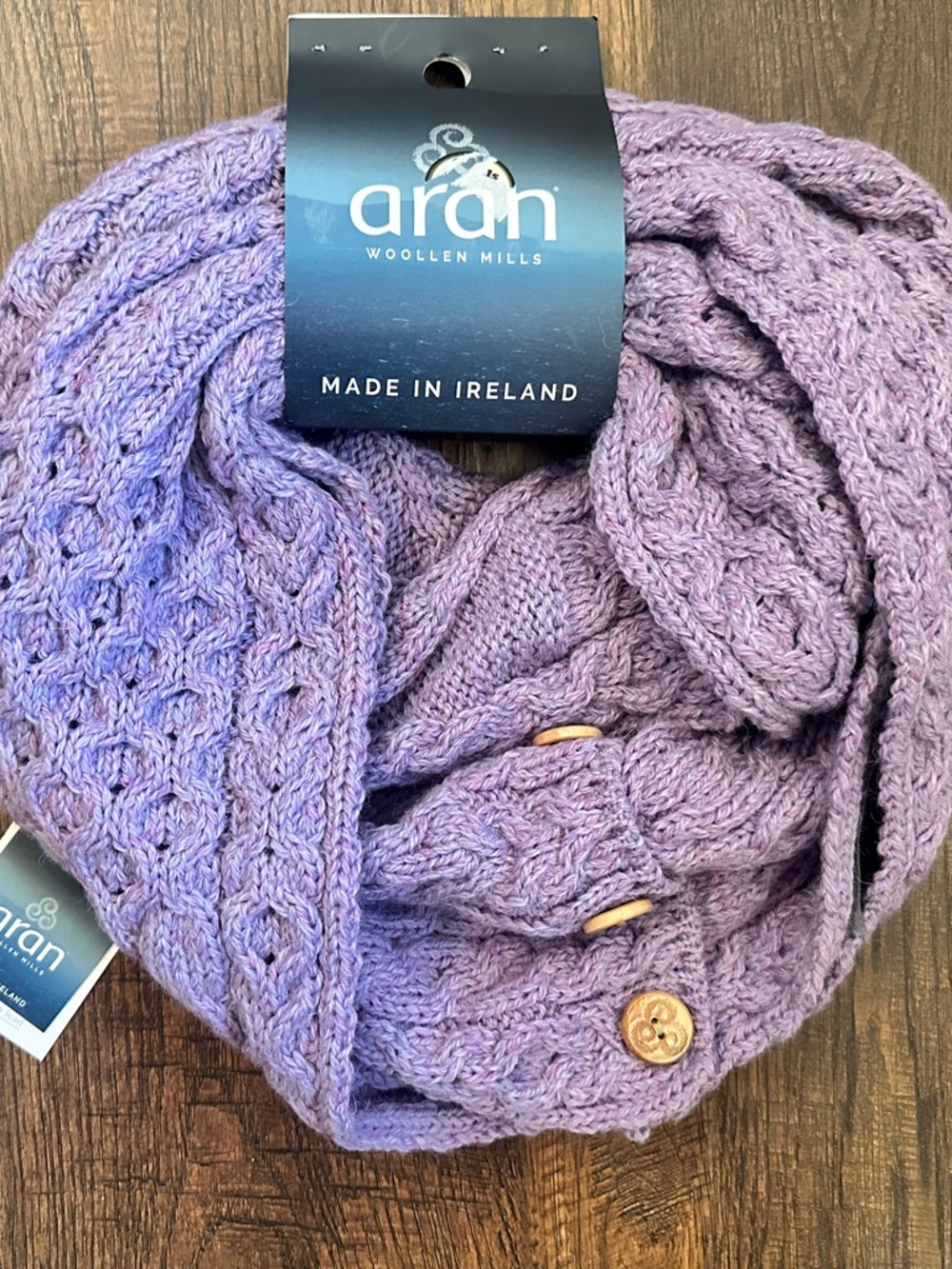 Aran Woollen Mills Merino Wool Infinity Scarf Cable Knit Ireland NWT